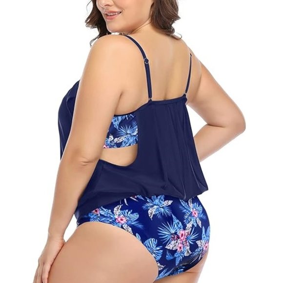 Daci Tankini Swimsuit Two Piece Tummy Control Bathing Suit Loose Fit SZ 16W. f84 - Picture 4 of 9